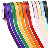 Rainbow Satin Ribbon, 12 Colors 3/8 Inch x 12 Rolls Total 120 Yards, Colorful Ribbon Perfect for Gift Wrapping, Crafts Hair Bows, Flower Bouquet, Wedding Party Decoration and More