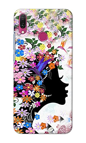 Image of Printed Hard Back Cover Case for Huawei Y6 2019 | Huawei Y6 Prime 2019 Back Cover (Floral Hairstyle Girl) -1803