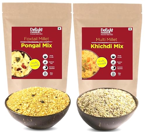 Image of Delight Foods Unpolished Foxtail Millet Pongal Mix (400g) & Multi Millet Khichdi Mix (400g) - 800g Combo | Healthy Ready-to-Cook Meal | High Fiber Traditional Indian Mix