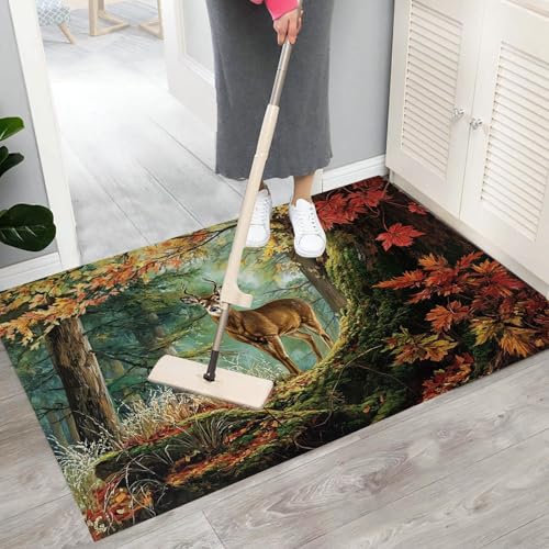 Paillasson interieur entree foret d'automne vert olive 80x120 - 7