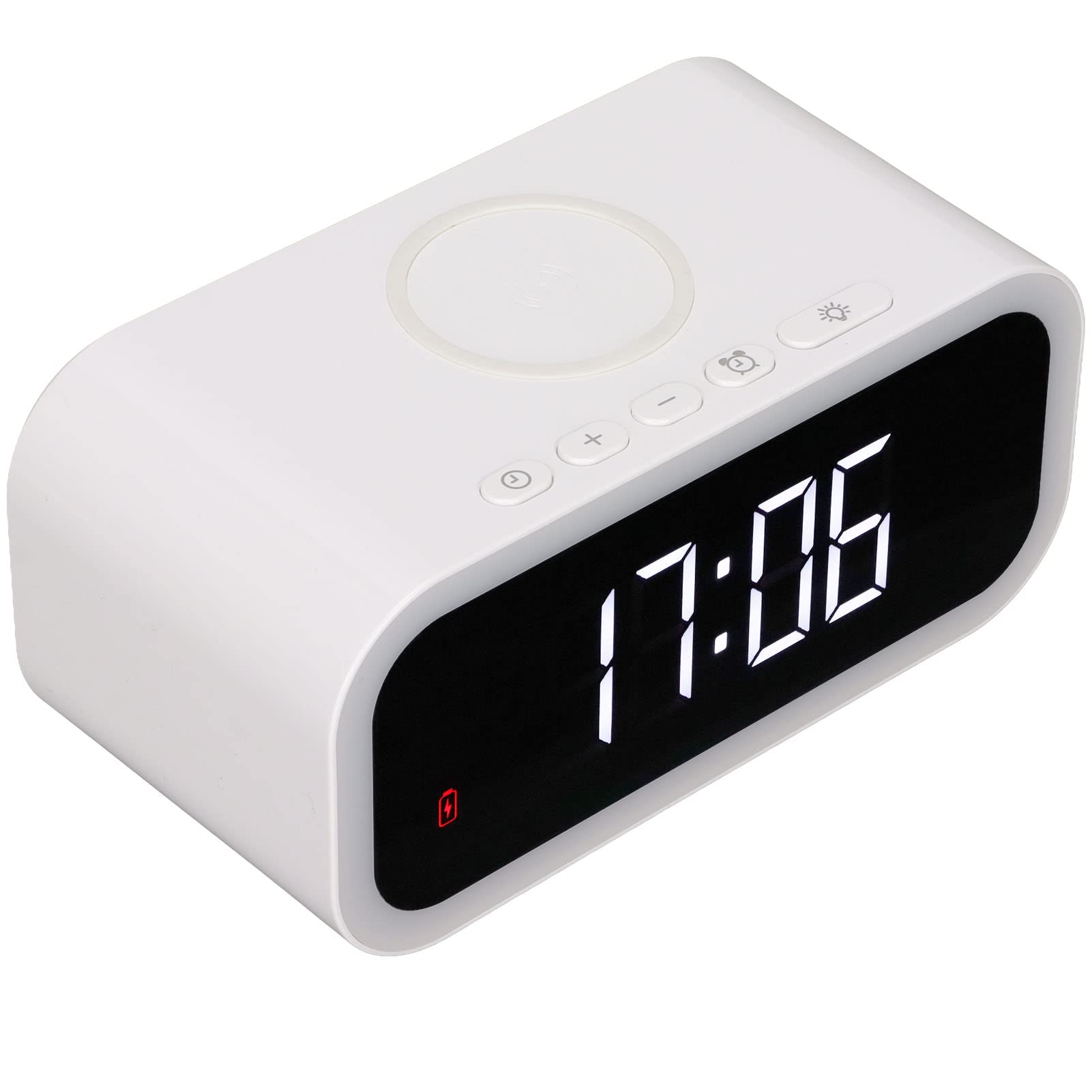 Nachtlicht-Wecker, Elegant, Einstellbare Lautstärke, LED-Uhr für Schlafzimmer und Heimdekoration, 15 W, Kabelloses Aufladen, Weiß