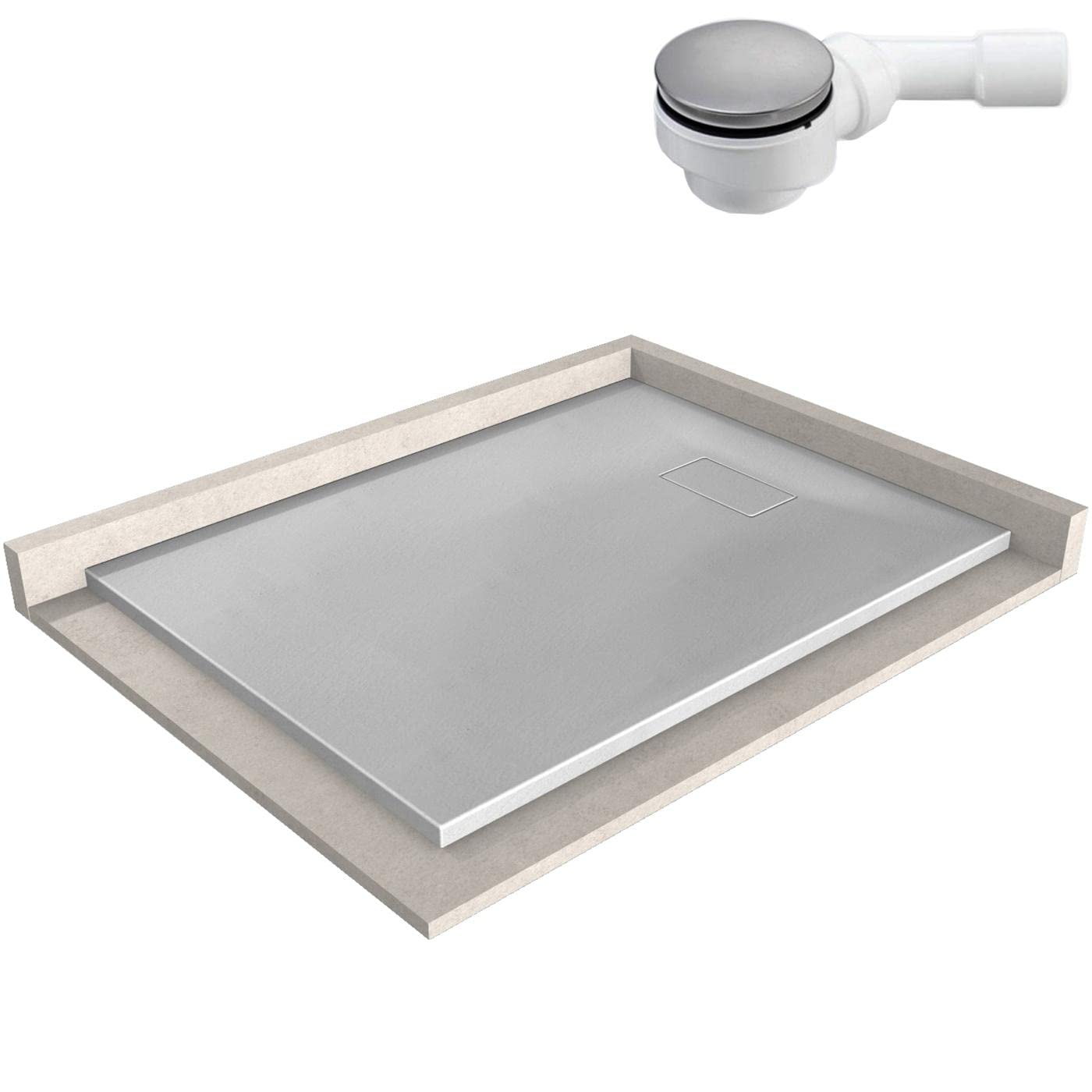 BERNSTEIN Brodzik 90x120 cm imitacja betonu matowy, wysokość płaska, brodzik z SERII GT wykonany z SMC, umywalka prostokątna ze spadkiem, brodzik SMC w komplecie z armatką odpływową typu B