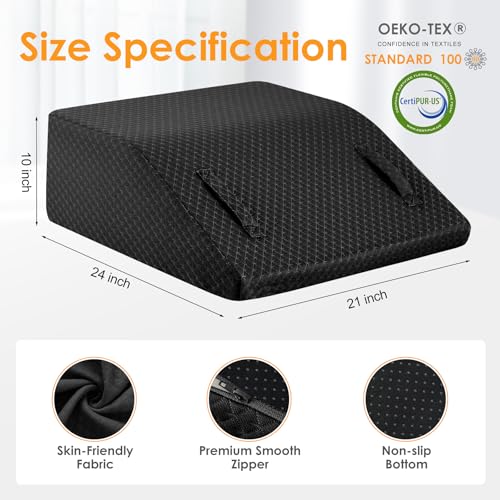 Leg Elevation Pillow for After Surgery, 10inch Foam Leg Elevating Pillow for Swelling and Blood Circulation, Leg Wedge Pillow for Sleeping, Knee Pillow for Knee Hip Ankle Pain Relief, Black