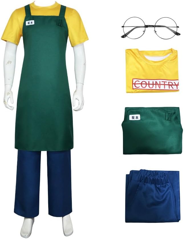 Adult Anime Taro Sakamoto Cosplay Costume Men Fullset with Green Apron