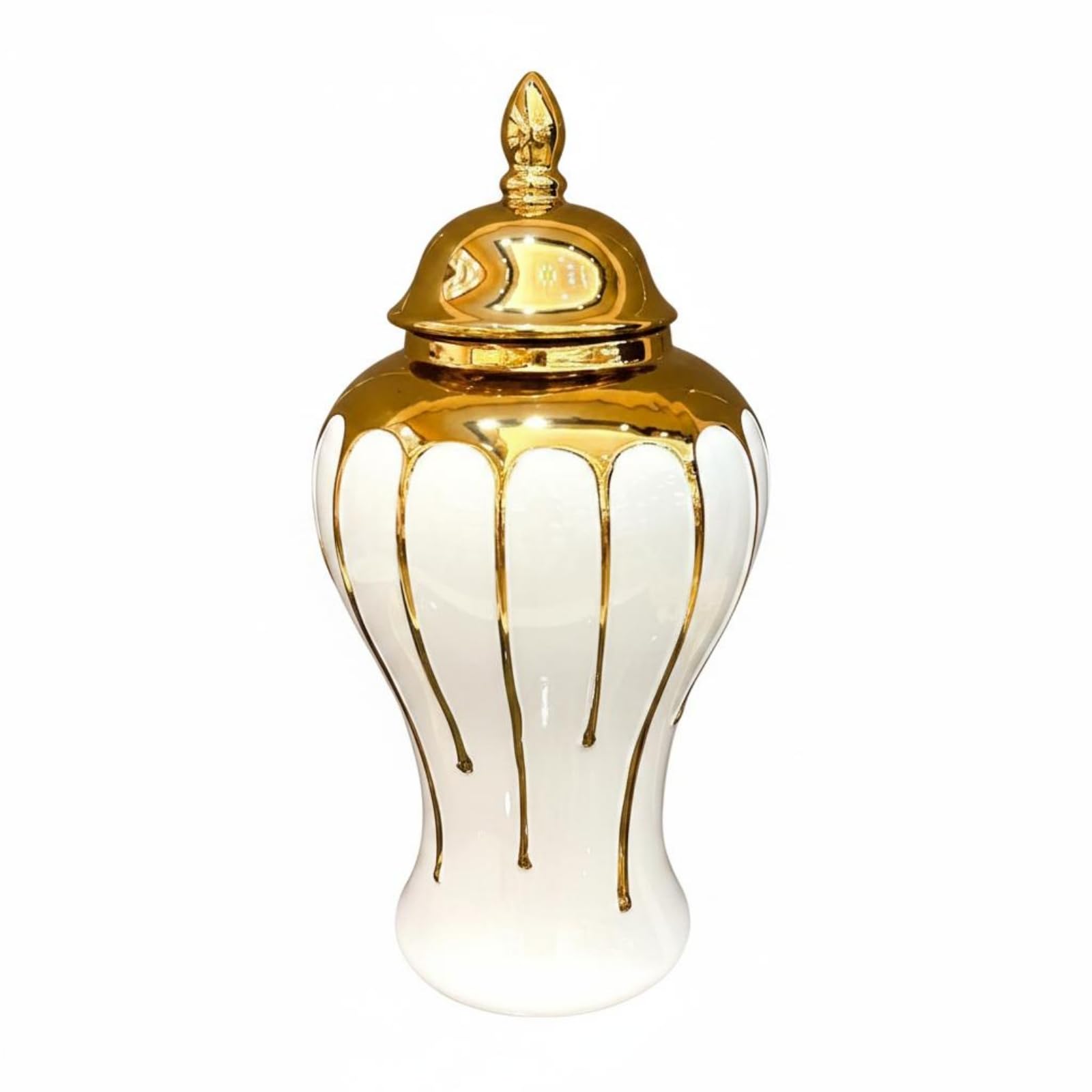 Sharplace Dekovase Urnenform Vase Gefäß Krug mit Stilvollem Deckelabschluss Und Runder Schulter Veredelte mit Feinem Linienmuster für Festtafel Buffet Bankett, Wassertropfen-Generalgefäß Groß, Gold