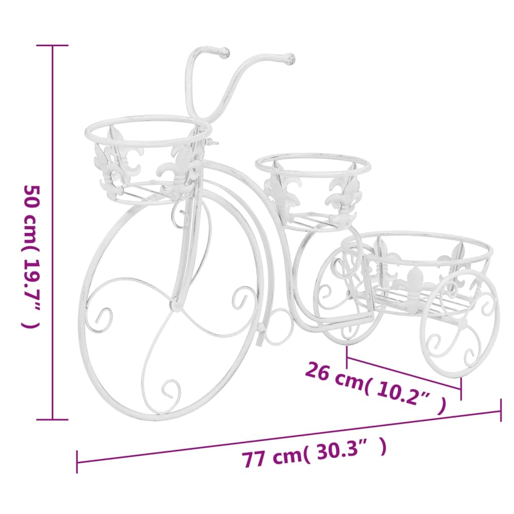Blumentreppe Fahrradform Vintage-Stil Metall Pflanzenständer mit 3 Halterungen Antik-Weiß 77x26x50 cm für Balkon Terrasse Wohnzimmer Garten dekoratives Blumenregal