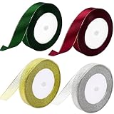 AUGSHYO リボン クリスマス ラッピング サテンリボン 4巻セット 手作り ギフト 母の日 手芸 包装 装飾用