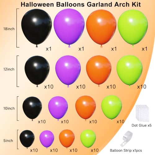 Image of Halloween Balloons Arch Kit, Black Orange and Purple Green Balloons