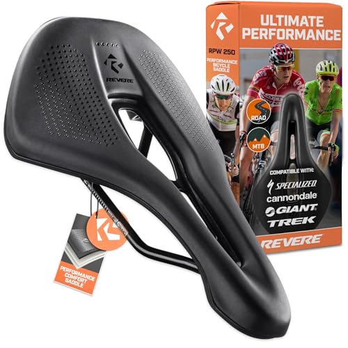Revere High Performance Bicycle Saddle – Ergonomic Design with Center Vent Channel, Aerodynamic and Comfortable – Ideal for Road, Gravel, MTB, and Touring Bikes