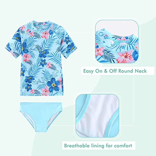 Girls 3 Piece Rash Guard Swimsuits Set for Girls Short Sleeve Bathing Suits Hawaiian Swim Set 3-16 Years3