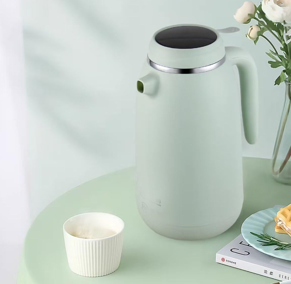 Teiera isolata, thermos, teiera, caraffa termica for caffè, caraffa da 1,3 l/1,6 l, grande capacità, pentola interna in vetro for uso domestico, pentola isolante multifunzionale(Green,1.6L)