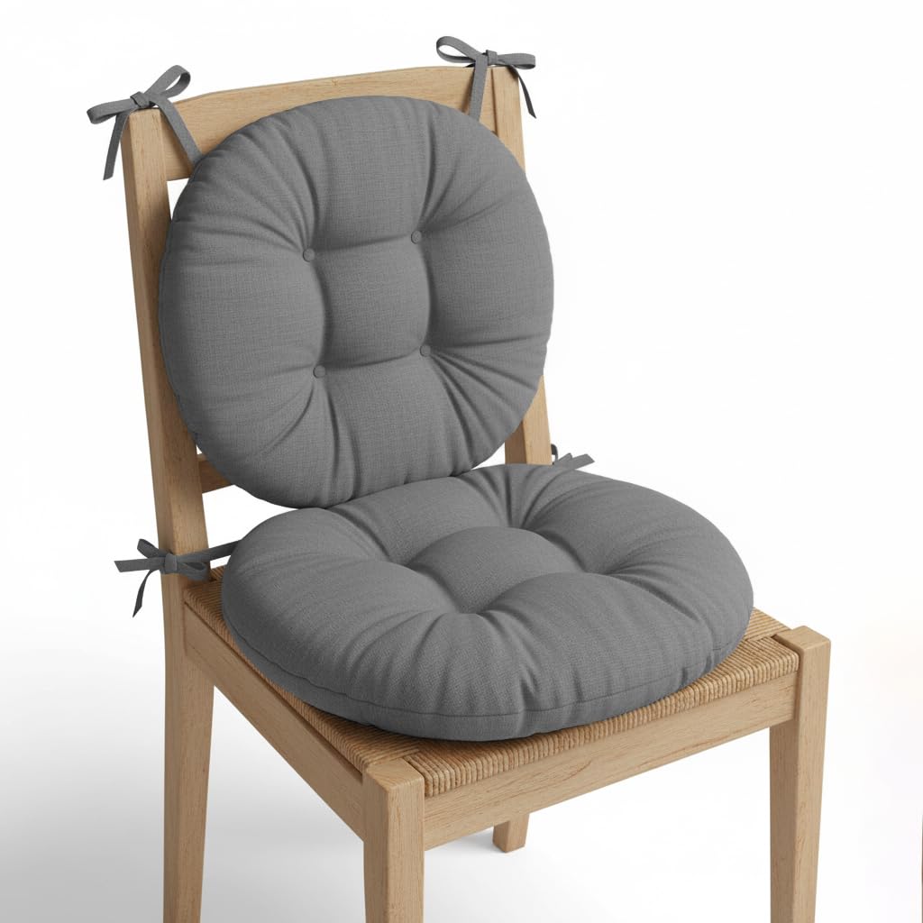 Mom's Moon Cotton Plus Comfort Round Floor Cushion/Back Cushions/Chair Cushions - Pack of 2, Medium - 18' Round (Grey)