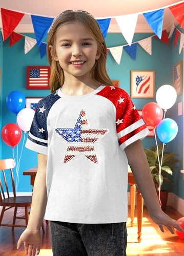 Image of Girls 4th of July Shirt Kids USA Shirts American Flag Tshirt Girls Boys Patriotic T Shirt Independence Day Tee Tops