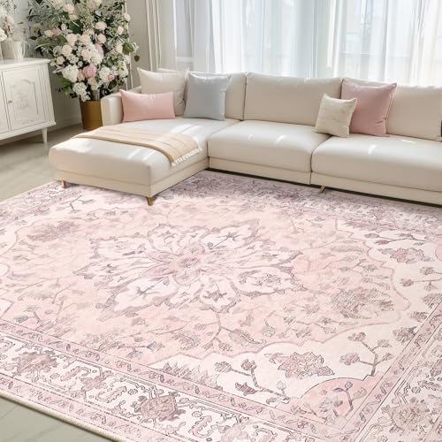 Image of RELEANY Washable Area Rug, 8'x10', Pink