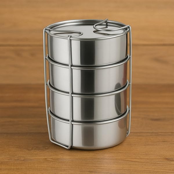 Image of Double Wall Insulated Tiffin with Handle | Stackable Hot Food Container