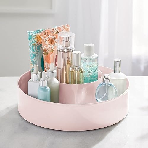 Miniatura 2 de mDesign Bandeja de almacenamiento redonda de plástico Lazy Susan, organizador giratorio para maquillaje, cosméticos, esmalte de uñas, vitaminas,