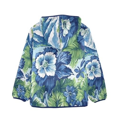Blue Floral Mountain Landscape Toddler Fleece Jacket Girl Boys Hooded Fleece Jacket Coat Warm Outwear Zip-up 3-10T2