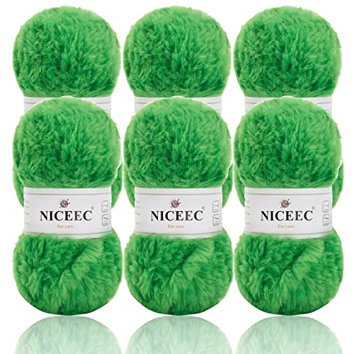 Image of NICEEC Faux Fur Yarn Super Soft, Chunky & Fluffy, Eyelash Yarn for Crochet & Knitting(Total Length 210yds /10.6oz) - Spring Green /300g
