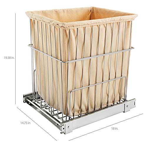Rev-A-Shelf Pullout 20 Inch Deep Cabinet Floor Steel Mounted Clothes Laundry Hamper with Full Extension Slides, Chrome, HRV-1520 S CR