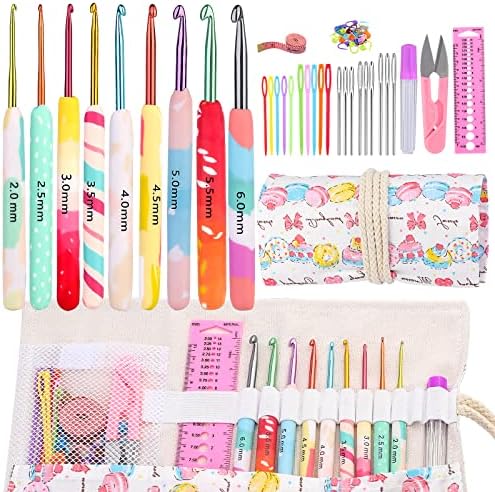 NAMOON Crochet Hooks Set, 9 PCS Ergonomic Soft Grip Handles Yarn Knitting Needles Kit, Crochet Needles in Case, Crochet Kit with Stitch Markers, Big Eye Weaving Crochet(2mm- 6mm )