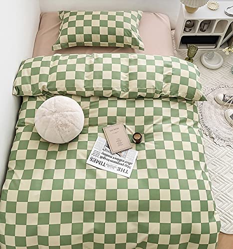 Karever Green White Grid Comforter Set King Sage Green Plaid Bedding Set Women Light Green White Checkered Bed Comforter Set Breathable Blanket Set Men Durable Bedding Comforter Set #TOP2