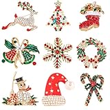 YISSION 9Pcs Christmas Brooch Set, Rhinestone Enamel Christmas Pins with Reindeer, Christmas Tree, Snowman for Holiday Party Decoration & Gifts