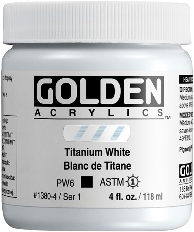 GOLDEN Heavy Body Acrylics, Titanium White, 4 fl. oz. Jar, Professional Acrylic Paint, Opaque