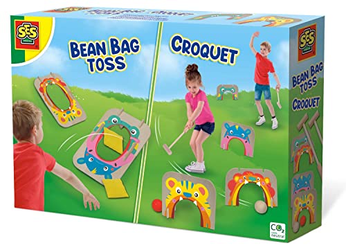 SES Creative 02293 Croquet and Bean Bag Toss - 2-in-1 Outdoor Game Set for Kids, Various Colours, Medium