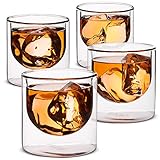 BTäT- Whiskey Glasses, Drinking Glasses, Set of 4 (6.5 oz, 190 ml), Double Wall Glass, Bourbon Glasses, Whiskey Glass Set, Drink Glasses, Cocktail Glasses, Scotch Glasses, Highball Glasses, Rock Glass