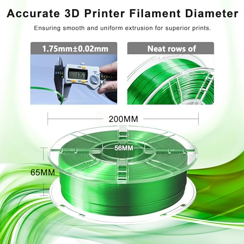 Image of iBOSS 3D Printer Silk Filament, Shiny Silk PLA+ Filament 1.75mm, Smooth Silky Surface PLA Plus, Great Easy to Print for 3D Printers, Dimensional Accuracy + /- 0.02mm, Silk Green 1KG