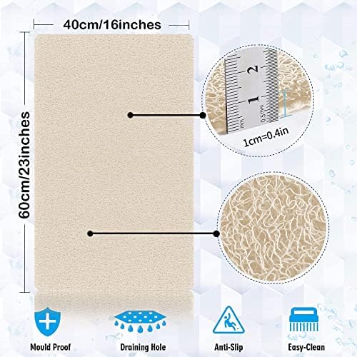 Shower Mat Non Slip,Loofah Bath Mat,Anti Mould PVC Shower Mat for Inside Shower,Loofah Mats for Shower and Bathroom,Quick Drying Easy Cleaning 23×16inches (Beige)