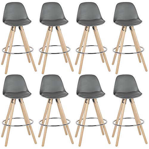 MUPAI Lot de 8 Tabouret de Bar, Scandinave Chaise de Bar avec Anneau de Fer pour Bars/Comptoirs/Cuisine/Café (Gris, 8)
