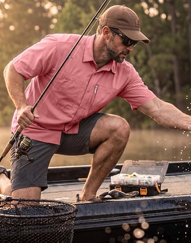 Image of G Gradual Men's Fishing Shirts with Zipper Pockets UPF 50+ Lightweight Cool Short Sleeve Button Down Shirts for Men Hiking