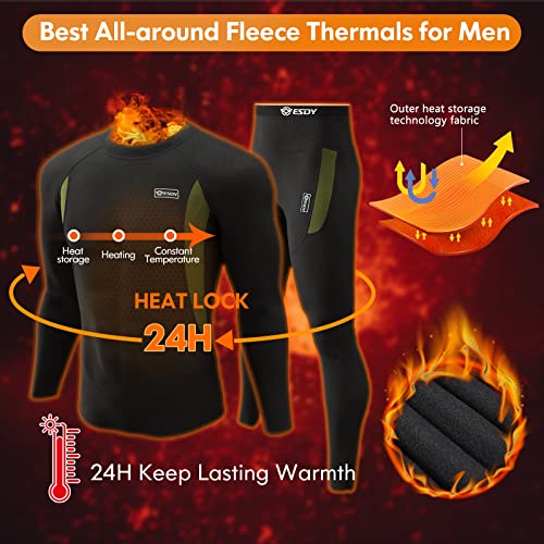 Mens Thermal Underwear Set Ultra Soft Long Johns With Fleece Lined Winter Hunting Gear Base Layer For Sport Running A-Black #TOP1