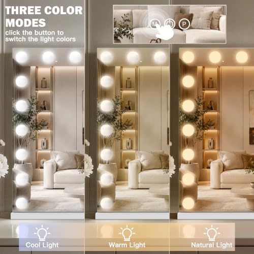 Image of ROLOVE 39.4 inch x 27.6 inch Extra Large Hollywood Vanity Mirror with Lights, 3 Color Lighting Modes, 10X Magnifying Mirror, Touch Control, Tabletop or Wall Mounted Makeup Mirror, White