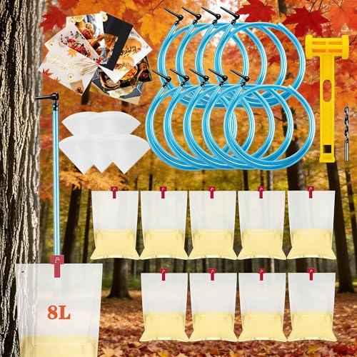 Maple Syrup Tree Tapping Kit with 8L Bags, 10 Maple Sap Taps, 10 Food Grade 3ft Tubing, 10 Bags, 5...