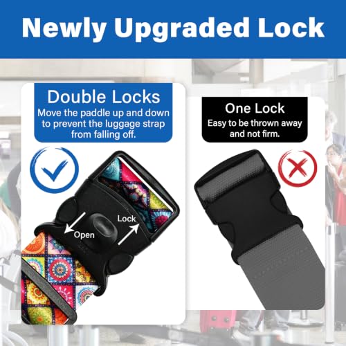 Image of Luggage Straps for Suitcases, Travel Adjustable Belt with Quick Release Buckle, Heavy Duty Nylon Bag Packing Strap, Unique Bright Identifiers Business Travel Accessories (2 Pack) - Colorful Print