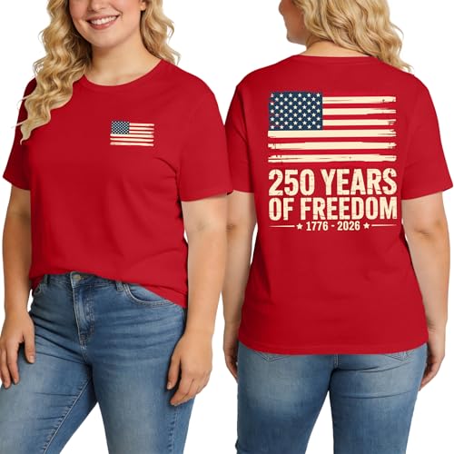 Image of Ithalt Patriotic Plus Size Shirts for Women 250th Anniversary USA Shirts American Flag Tshirt USA Short Sleeve Tops