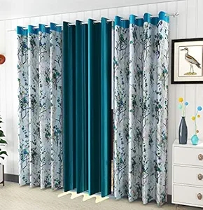 STAR DECOR Polyester Solid Curtain, 7 Feet, Aqua Blue, Pack Of 3, Grommets(Eyelet)(Eyelet)