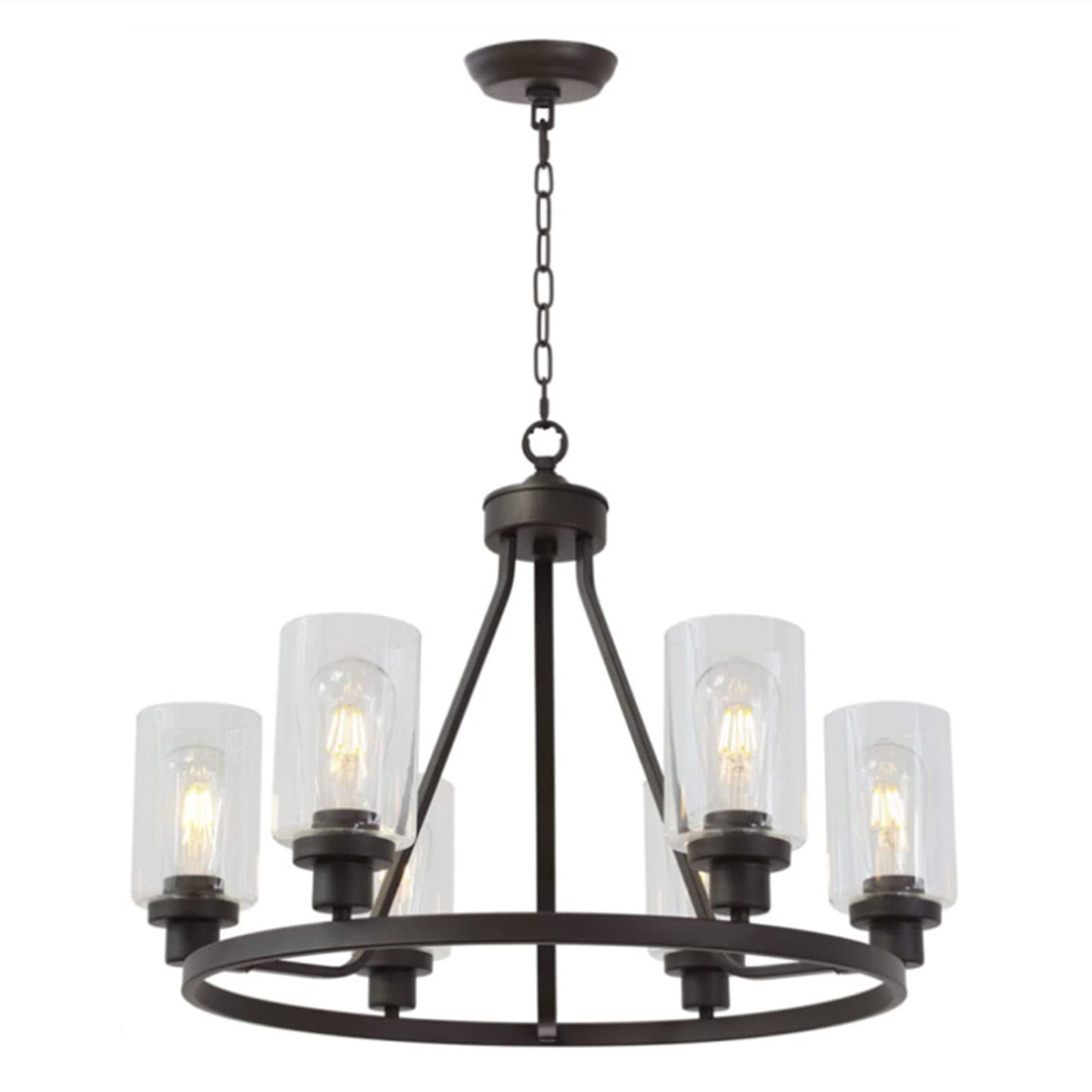 KXEcoLife Chandelier 6-Light Black Wagon Wheel Chandelier, Farmhouse Industrial Country Style Large Round Pendant Light Fixture for Dining Room, Kitchen Island