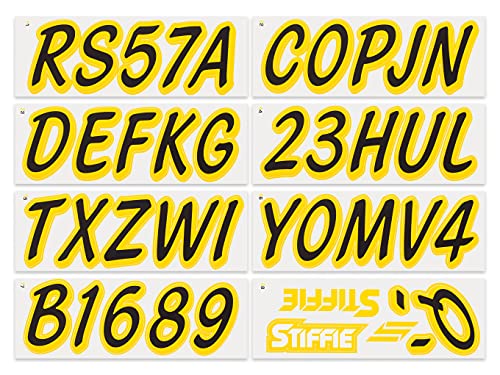 Image of Whipline Solid Black /Yellow 3 inch Alpha-Numeric Registration Identification Numbers Stickers Decals for Boats & Personal Watercraft