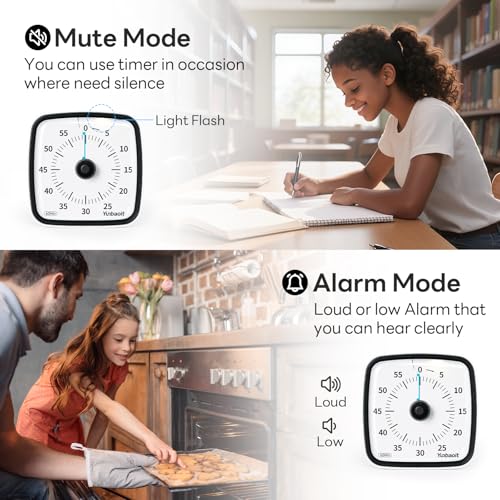 Image of Yunbaoit Visual Timer with Night Light, 60-Minute Countdown Timer for Kids and Adults, Silent Classroom Timer, Time Management Tool for Home, School, or Work (Dark Black)