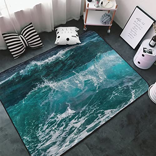 Tapis doux grand modèle salon chambre avec imprimé eau de mer durable