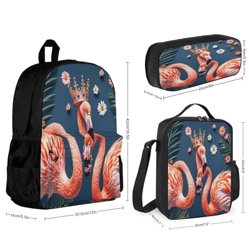 3-in-1 Backpack Combination Set Pink Flamingo Print 3Pcs Backpack Sets Travel Daypack with Lunch Bag And Cosmetic Bag2