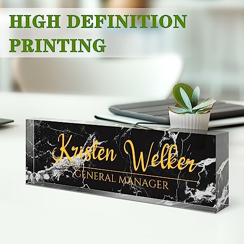 Image of Name Plate for Desk, Desk Name Plate Personalized, Office Decor for Women Men, Acrylic Desktop Accessories, Office Appreciation Gifts for Boss Social Workers Nurse Teacher Employee (Black Marble)