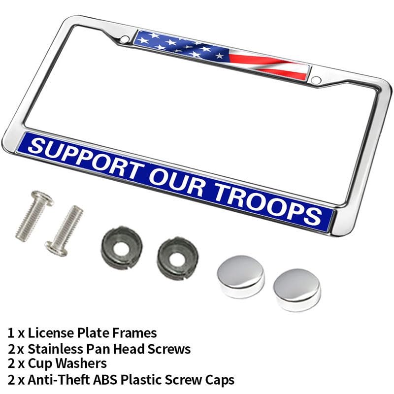 Image of Support Our Troops License Plate Frame - Military Appreciation Car Accessory