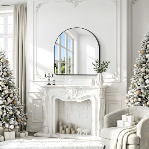 Image of BONEWEI Arched Wall Mirror,36x36 inch Black Arched Mirror Bathroom,Large Vanity Mirror for Over Sink Metal Frame,Tempered Glass Arch Mirrors for Bedroom,Entryway,Living Room,Home Decor Shatter-Proof