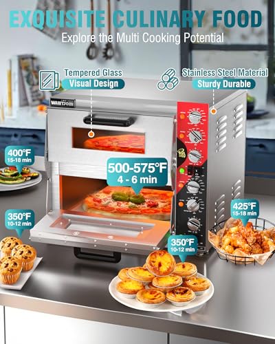 Image of WantJoin ETL Listed Commercial Indoor Pizza Oven 16 Inch Countertop Double Decker Electric Pizza Ovens with Pizza Stone, 60-Min Ring Timer, For Restaurant, 3200W,Sliver
