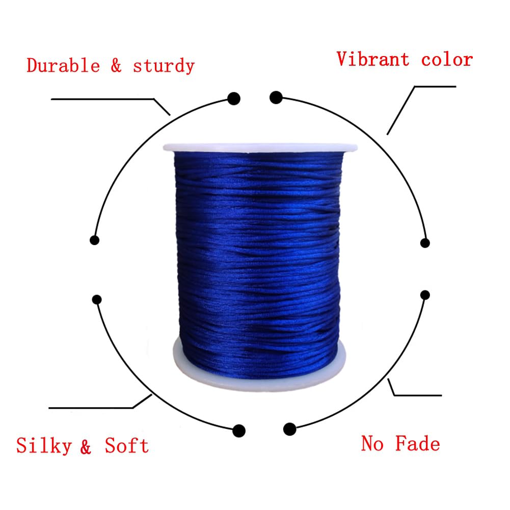 Tilengy 2.0 mm x 110 Yards Nylon Satin Cord Beading Braided Thread String for Chinese Knotting Rattail Macrame Pendant Friendship Bracelets Necklaces Jewelry Making(Sapphire Blue) - Image 3