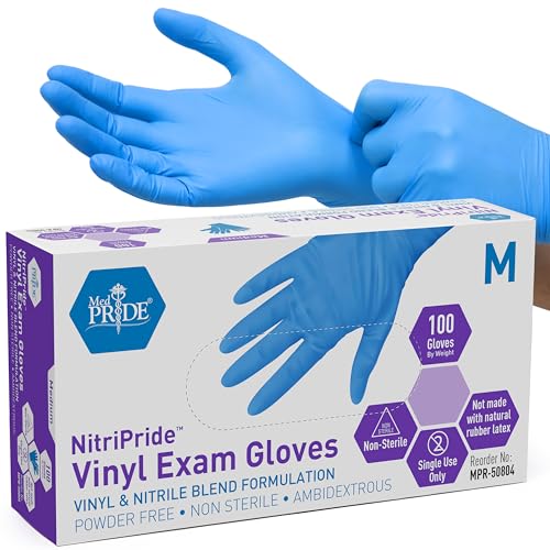 MED PRIDE Disposable Multipurpose Hand Protection Nitrile-Vinyl Blend Exam Gloves, Medium 100 - Powder, Latex & Rubber Free - Single Use Non-Sterile Protective Gloves